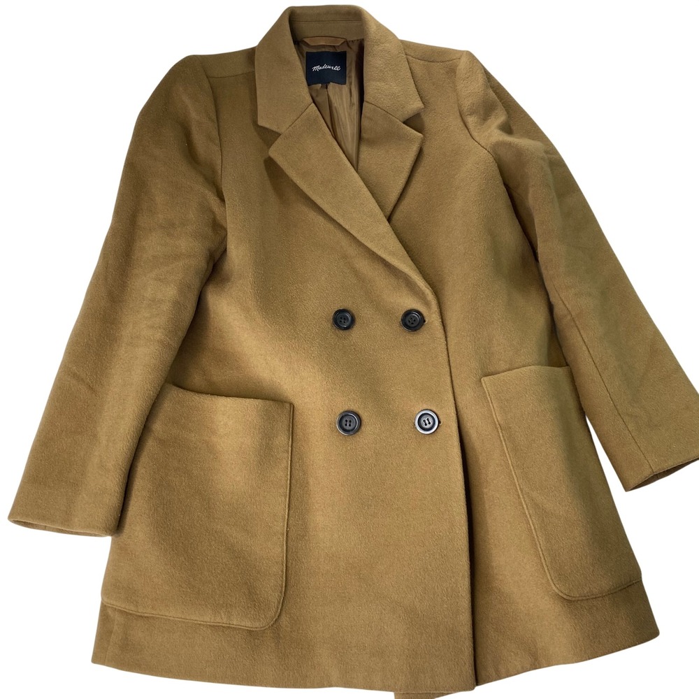 Madewell Hollis Wool Double Breasted Coat Womens Large Classic Desert Tan J8687
